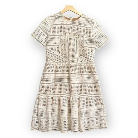 Self Portrait Patchwork Lace Mini Dress, White with  Nude,  Size 10‎ - Picture 16 of 16